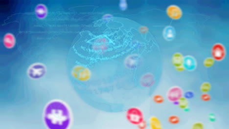 animation of social media icons over spinning globe