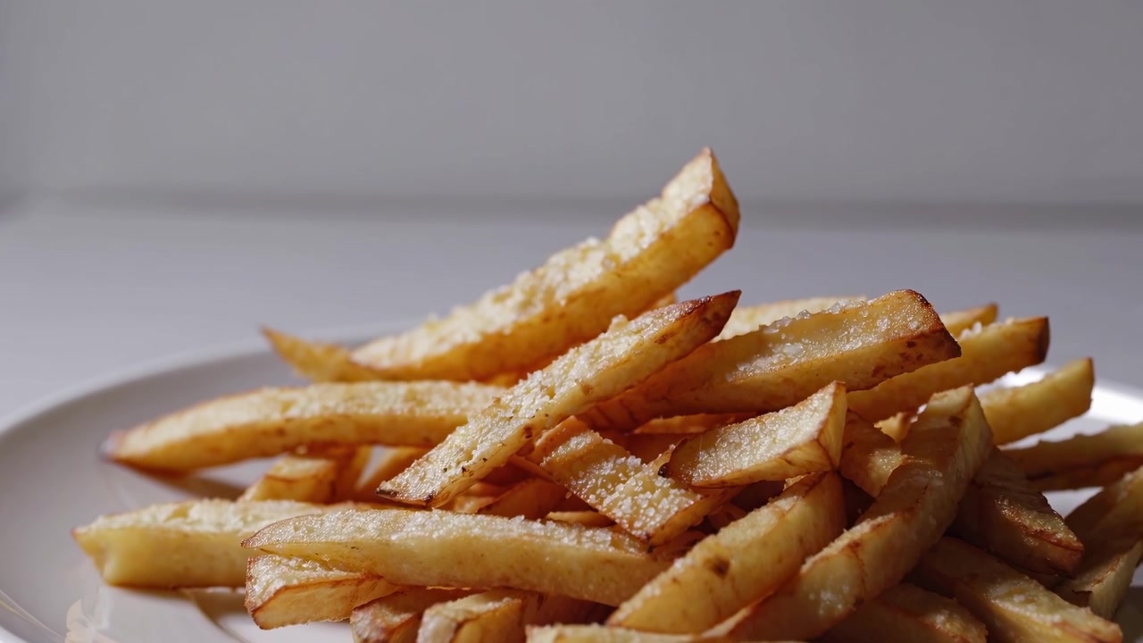 Close-up of Crispy Golden French Fries on a White Plate