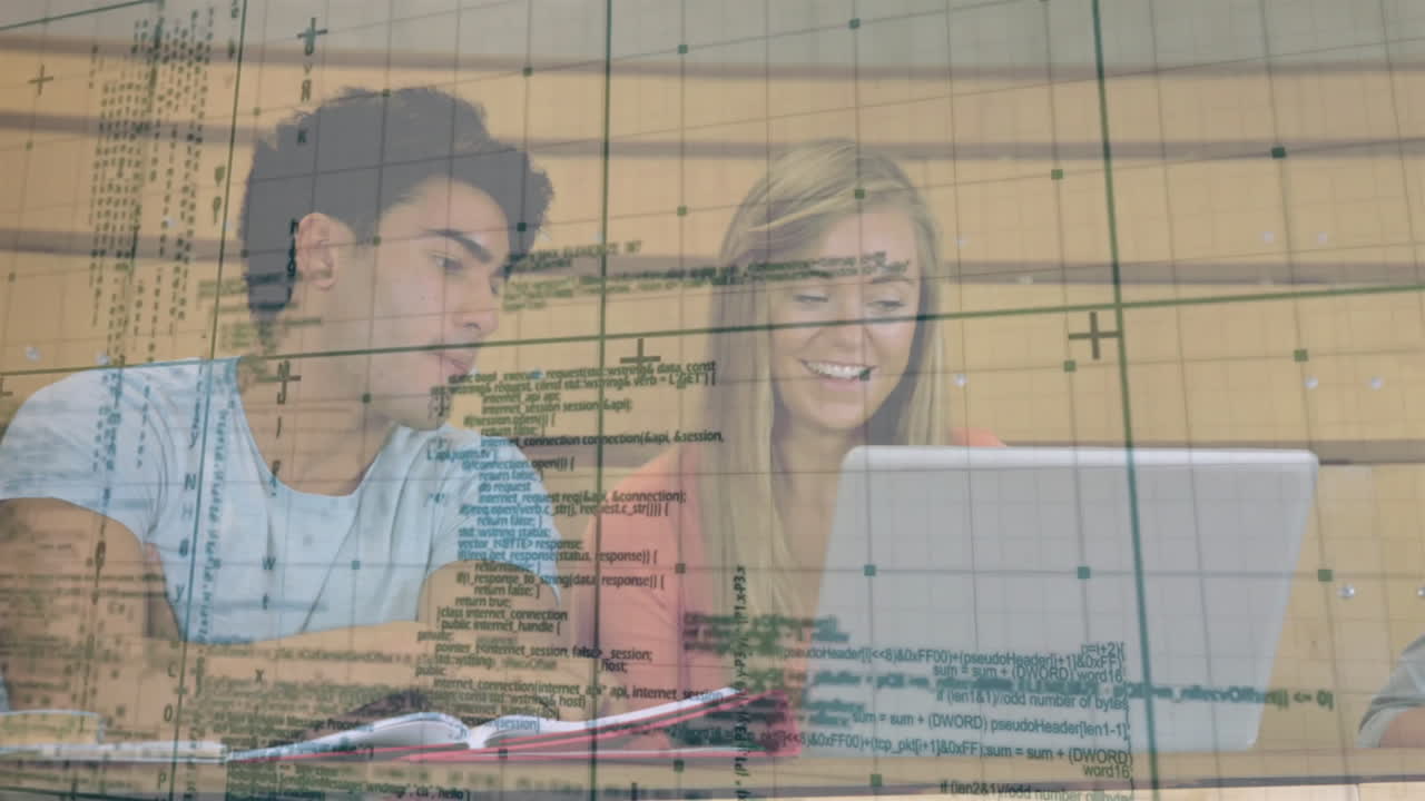 animación del procesamiento de datos en diversos estudiantes masculinos y femeninos