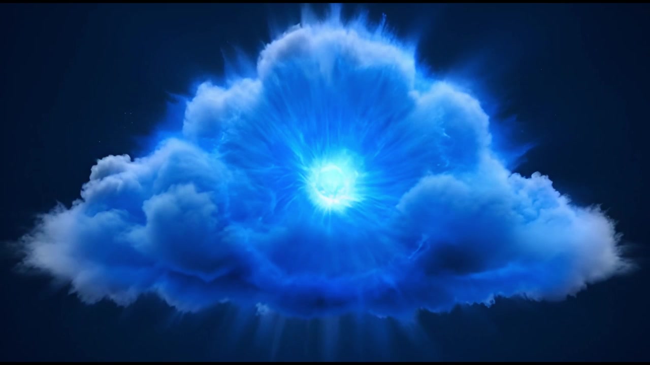 Kraftvolle blaue Energie pulsiert in einer dunklen Wolke