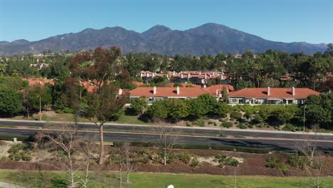 Aerial-view-of-an-empty-paved-road-in-Mission-Viejo,-California