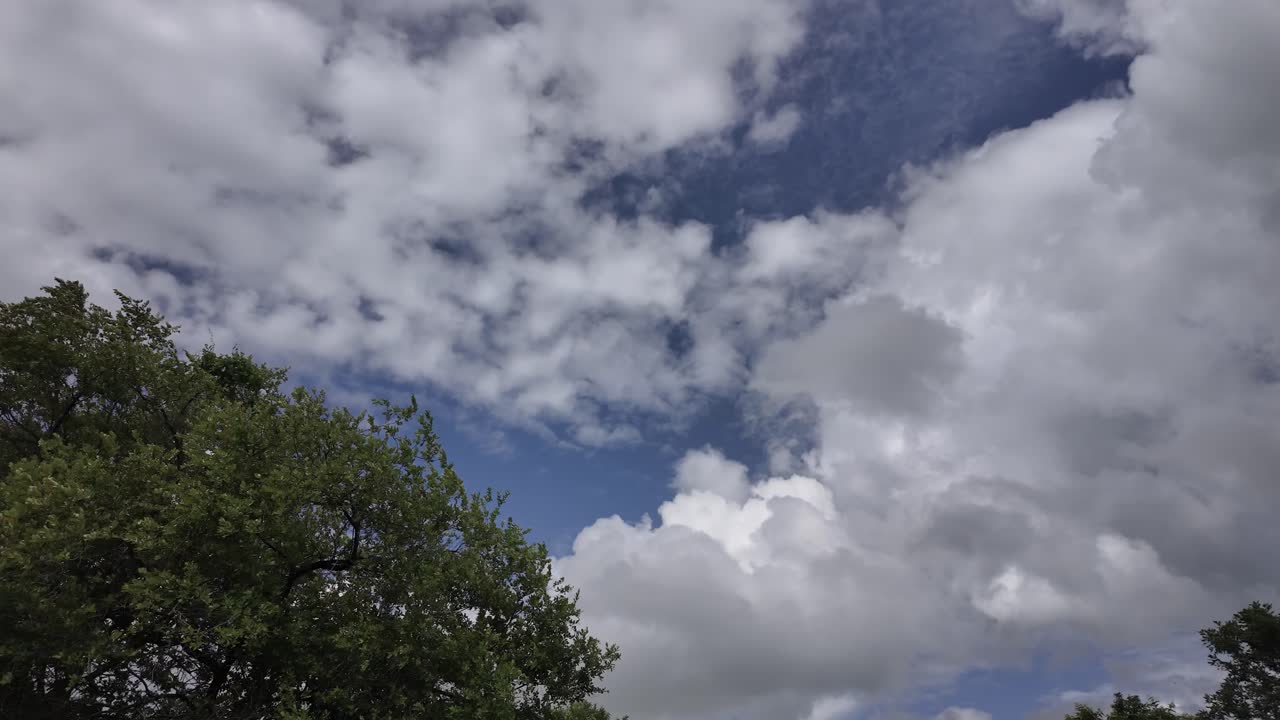 Sunny Blue Sky With Clouds Over Mikumi National Park Near Morogoro In Tanzania. low angle shot