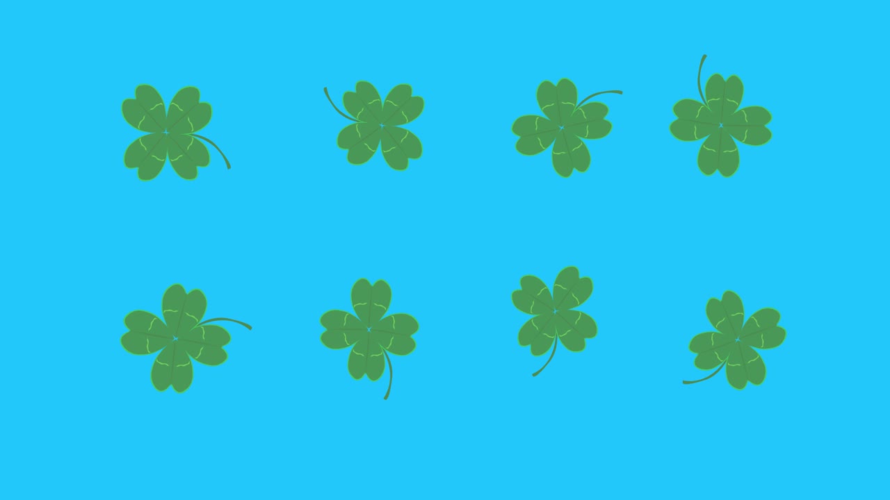 animación de hojas de suerte verdes en pantalla azul tecla de croma, elementos de fuente gráfica