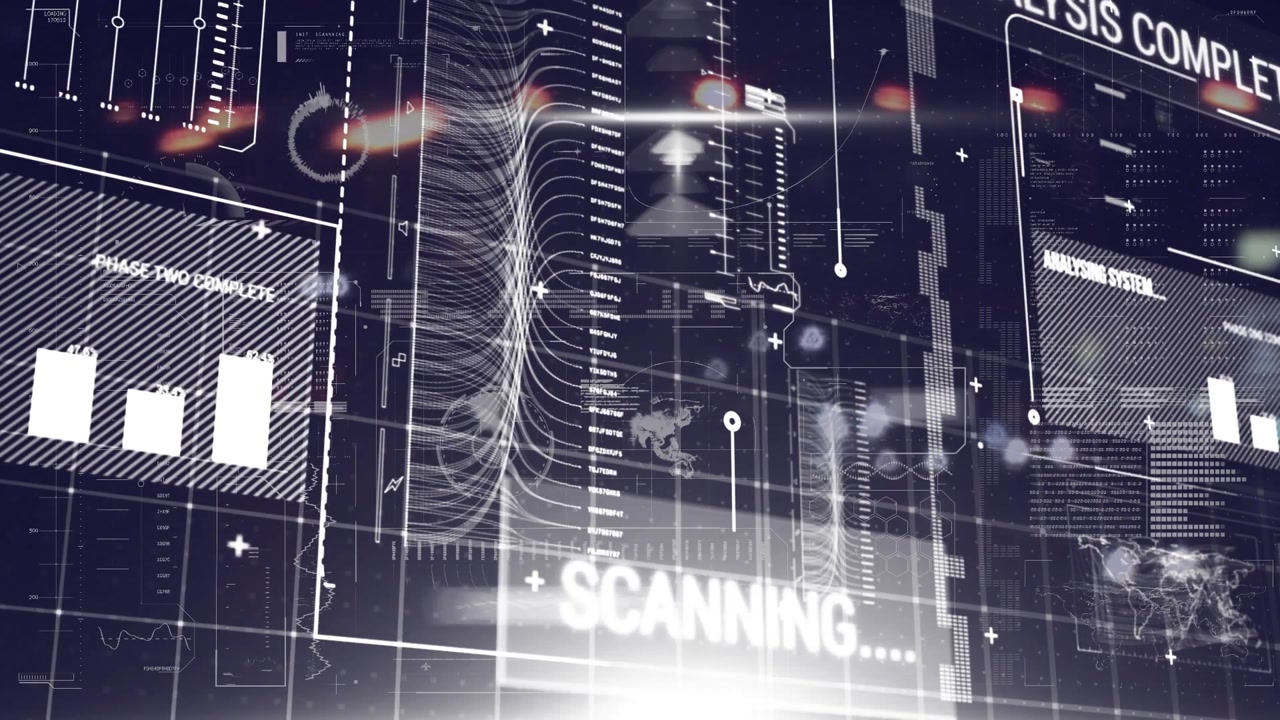 Animation of data processing on digital screen over night road traffic