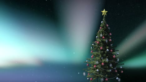 animación del árbol de navidad sobre la aurora