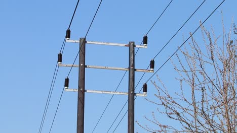 power lines against a blue sky. spring. uk