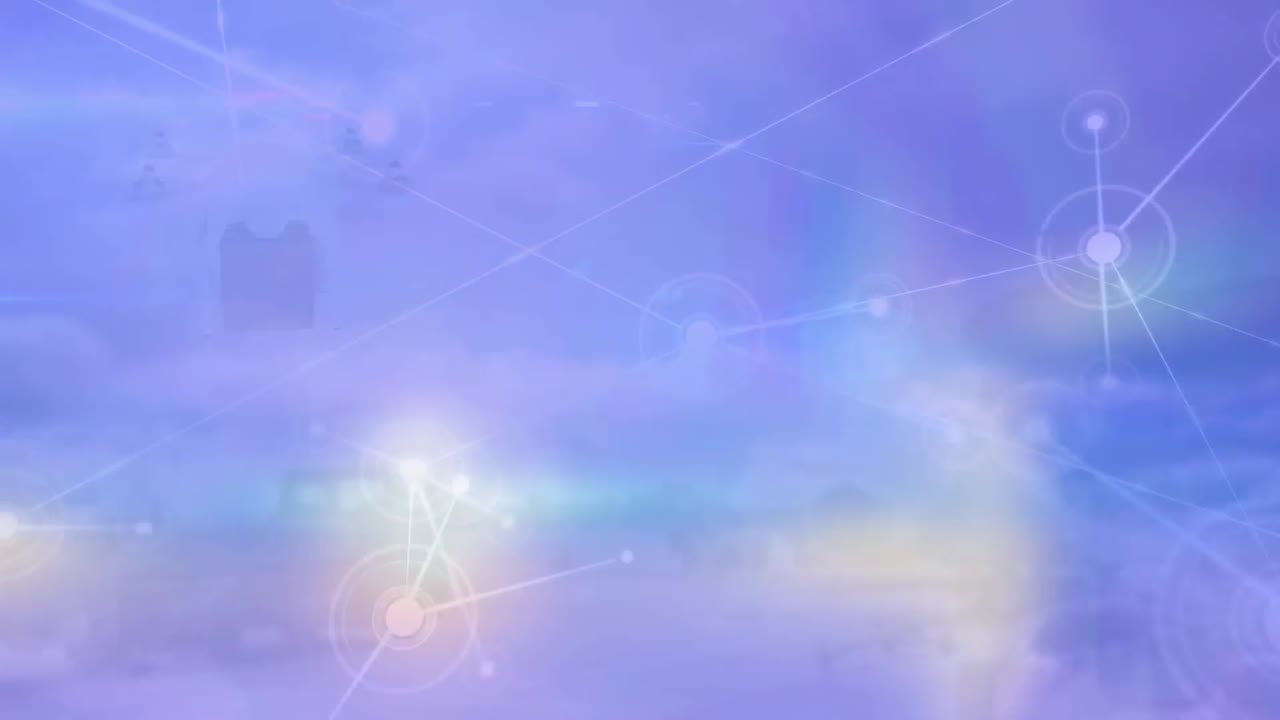 Animation of network of connections with icons over delivery drone with parcel