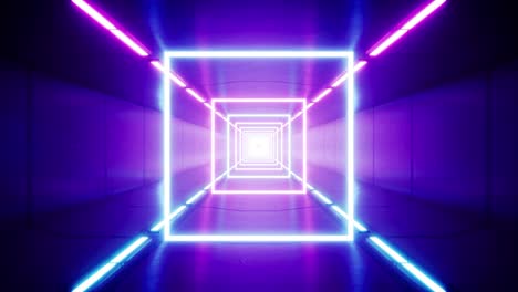 luz cuadrada de color neón brillante en el túnel de la lámpara fluorescente múltiple