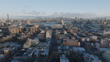 drone shot of brooklyn on a winter morning