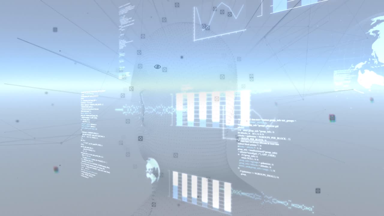 디지털 화면에서 인간의 머리의 애니메이션과 데이터 처리