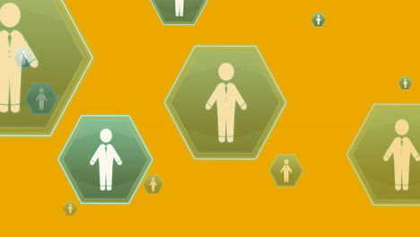 animación de iconos de personas en línea que se mueven sobre un fondo amarillo