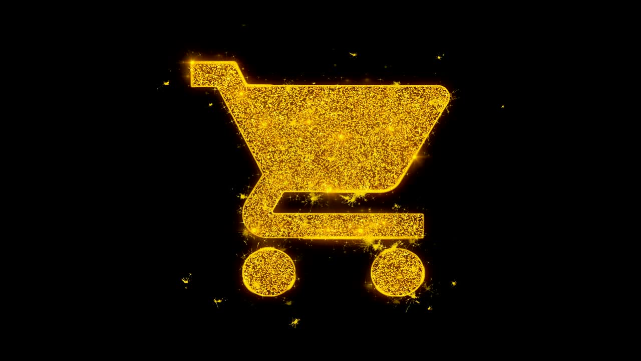 el icono del carrito de compras enciende partículas sobre un fondo negro.
