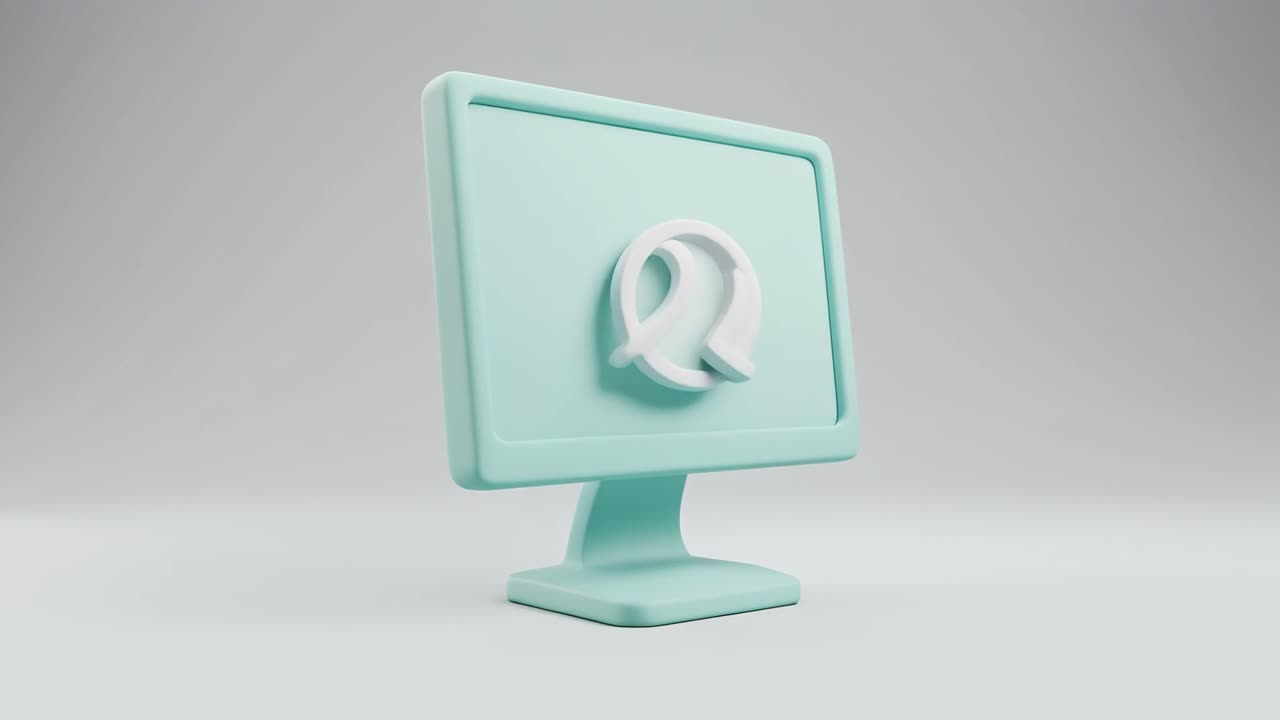 Animeret 3D-skærm med at-symbol, der morfer til Q.
