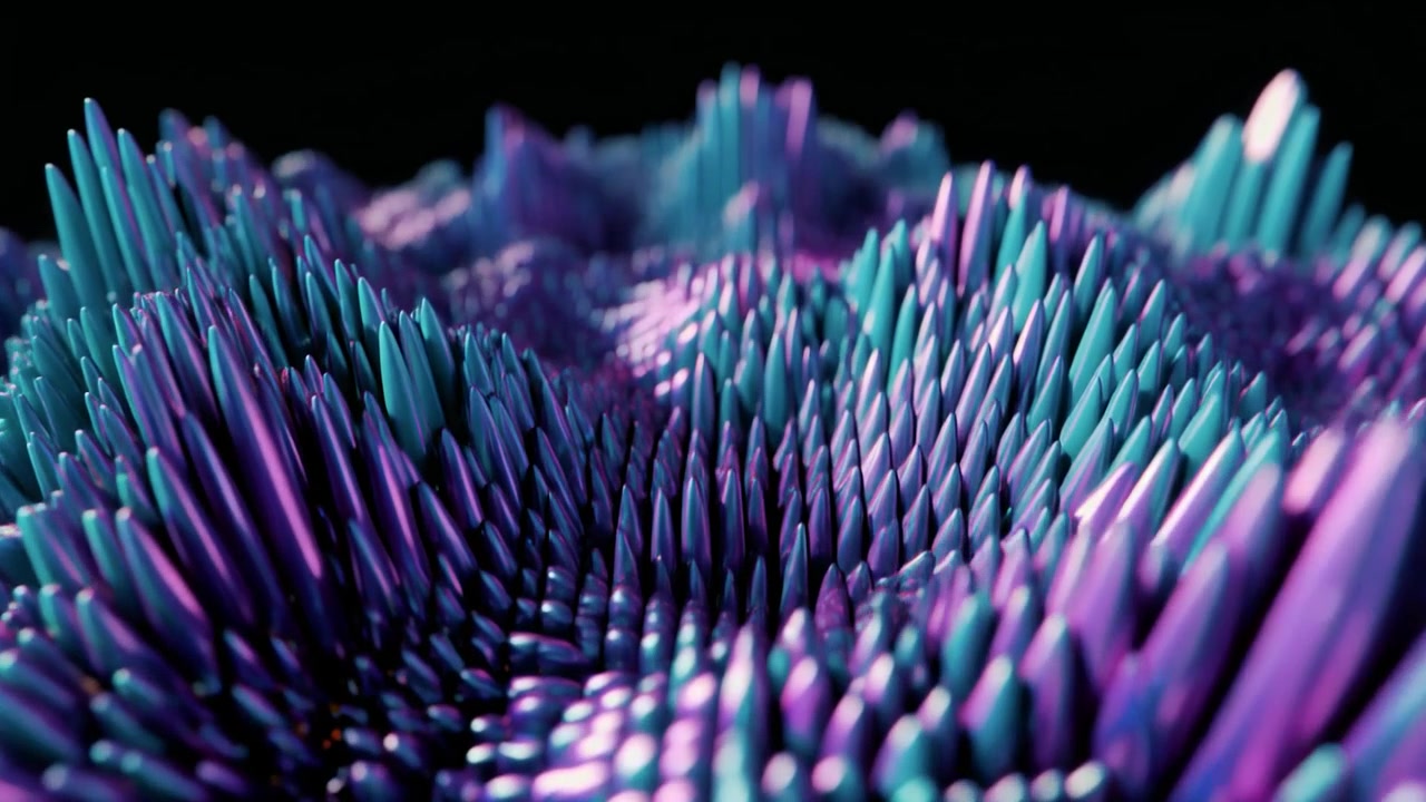 Abstract 3D Animation of Moving Purple and Teal Spikes