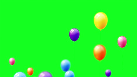 animation of colorful glossy balloon flying for celebration for birthday, parties, wedding and festival decoration, on the green screen background
