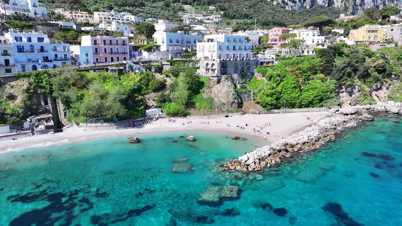 Capri Island At Naples In Campania Italy. Beach Landscape. Giant Cliffs Scene. Capri Island At Naples In Campania Italy. Medieval City Skyline. Bay Of Naples Mediterranean Sea. Beach Skyline