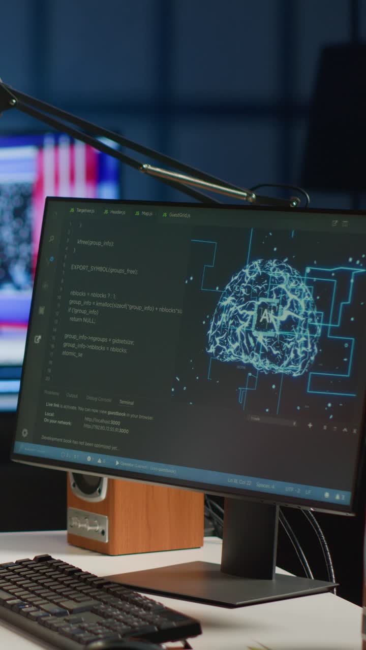 Vertical video Computer operator updating AI code