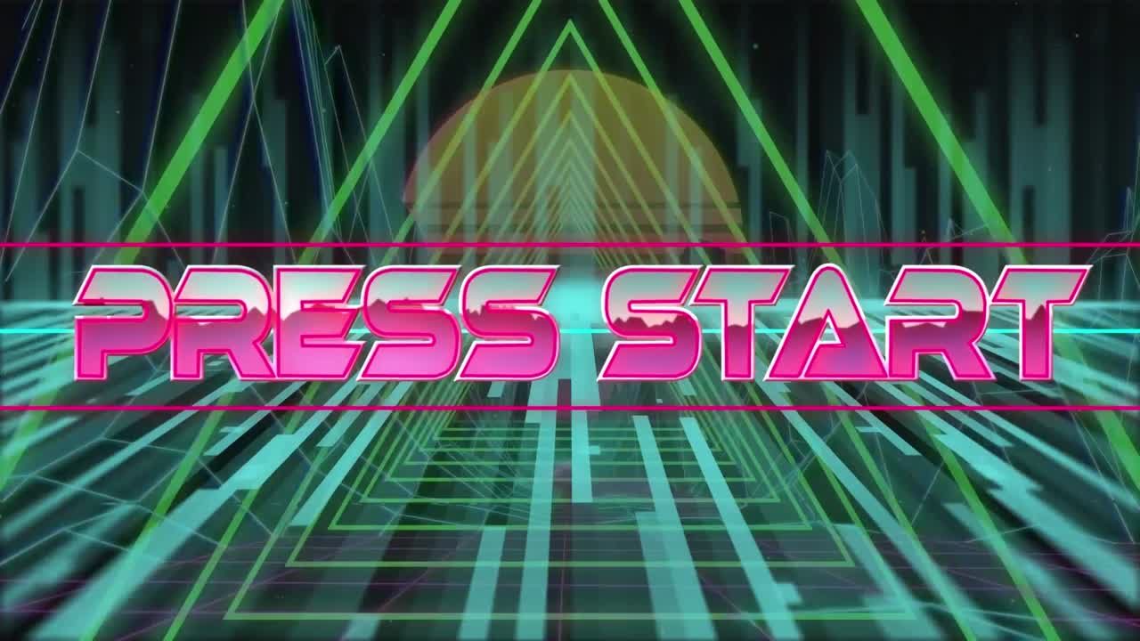 녹색으로 빛나는 삼각형 위에 인쇄 시작 텍스트의 애니메이션