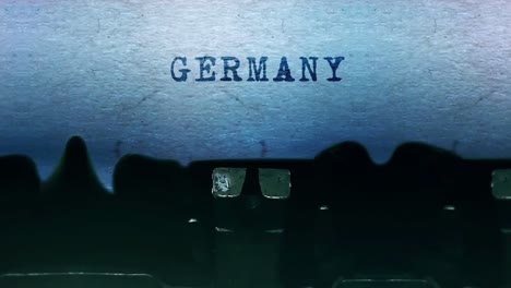 germany word closeup being typing and centered on a sheet of paper on old vintage typewriter