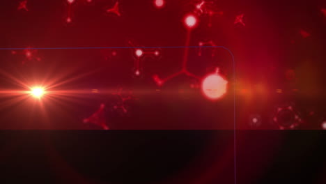 animation of glowing light and molecules moving on red background