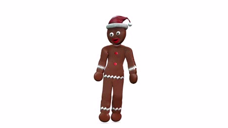 pan de jengibre de navidad con un gorro de papá noel y de pie inactivo sobre fondo blanco.