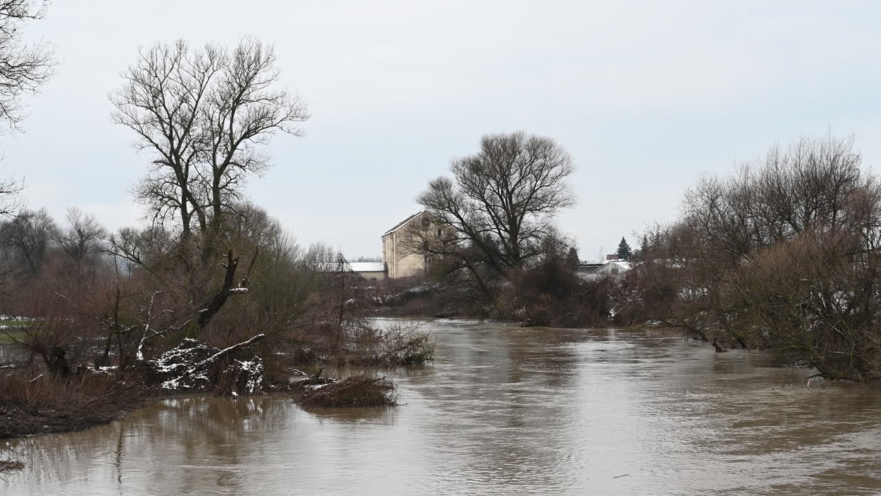 river flood at the floodplains in Europe