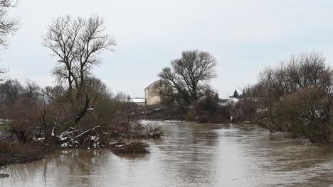 river flood at the floodplains in europe