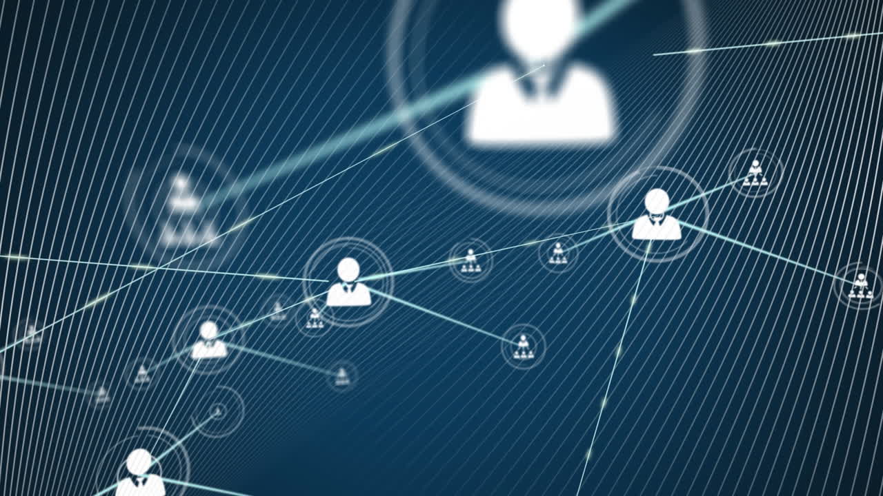 animación de una red de iconos de personas conectadas que se mueven sobre un fondo oscuro