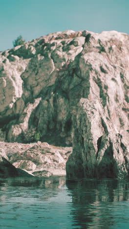 serene lake with rocks and mountain in the background