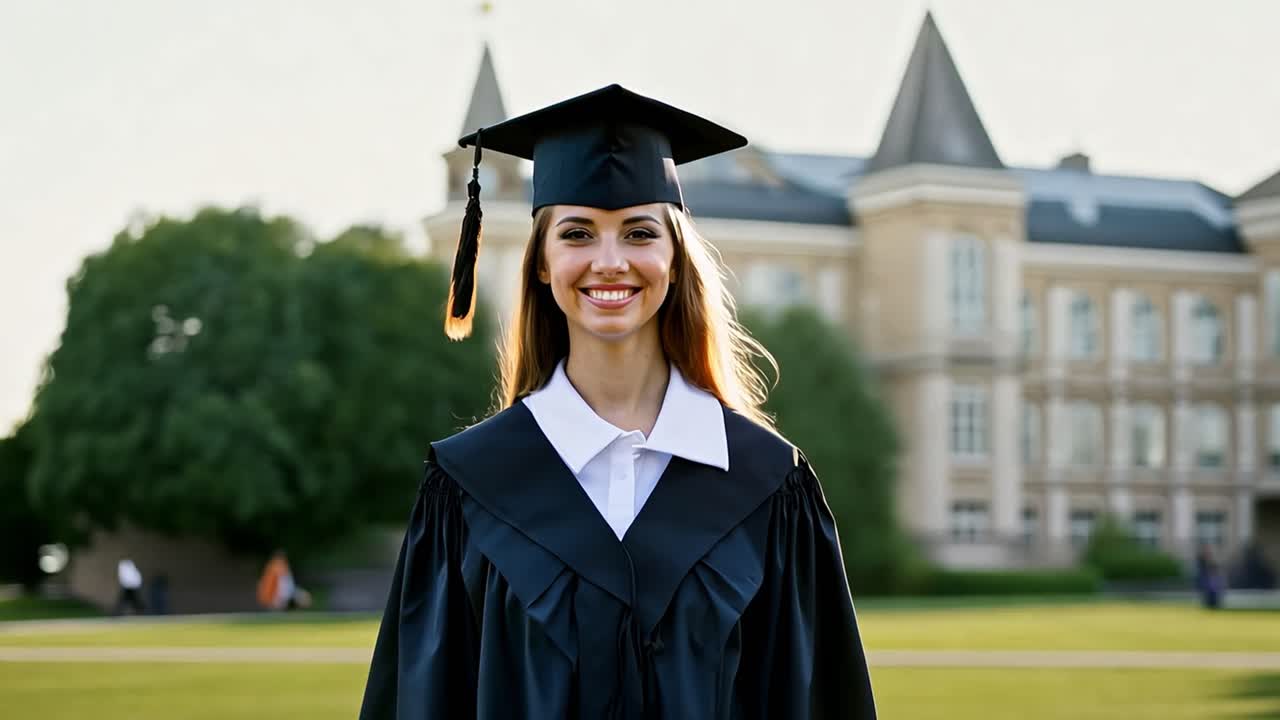 A graduate in her graduation gown