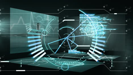 Animación-Del-Procesamiento-De-Datos-Y-Escaneo-Del-Alcance-Sobre-El-Cerebro-Y-El-Modelo-Humano-Sobre-Fondo-Negro