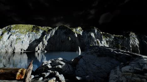 fjord with dark storm clouds