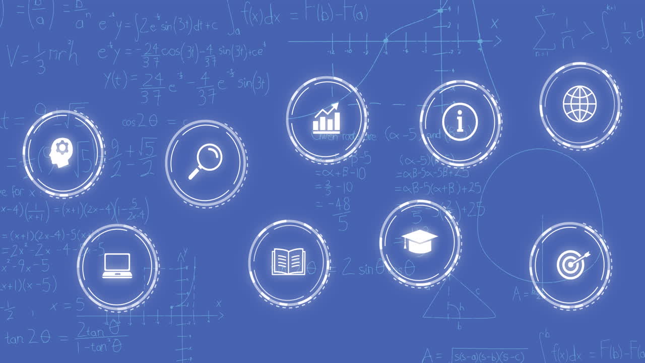 Animation of network of icons over mathematical formulae