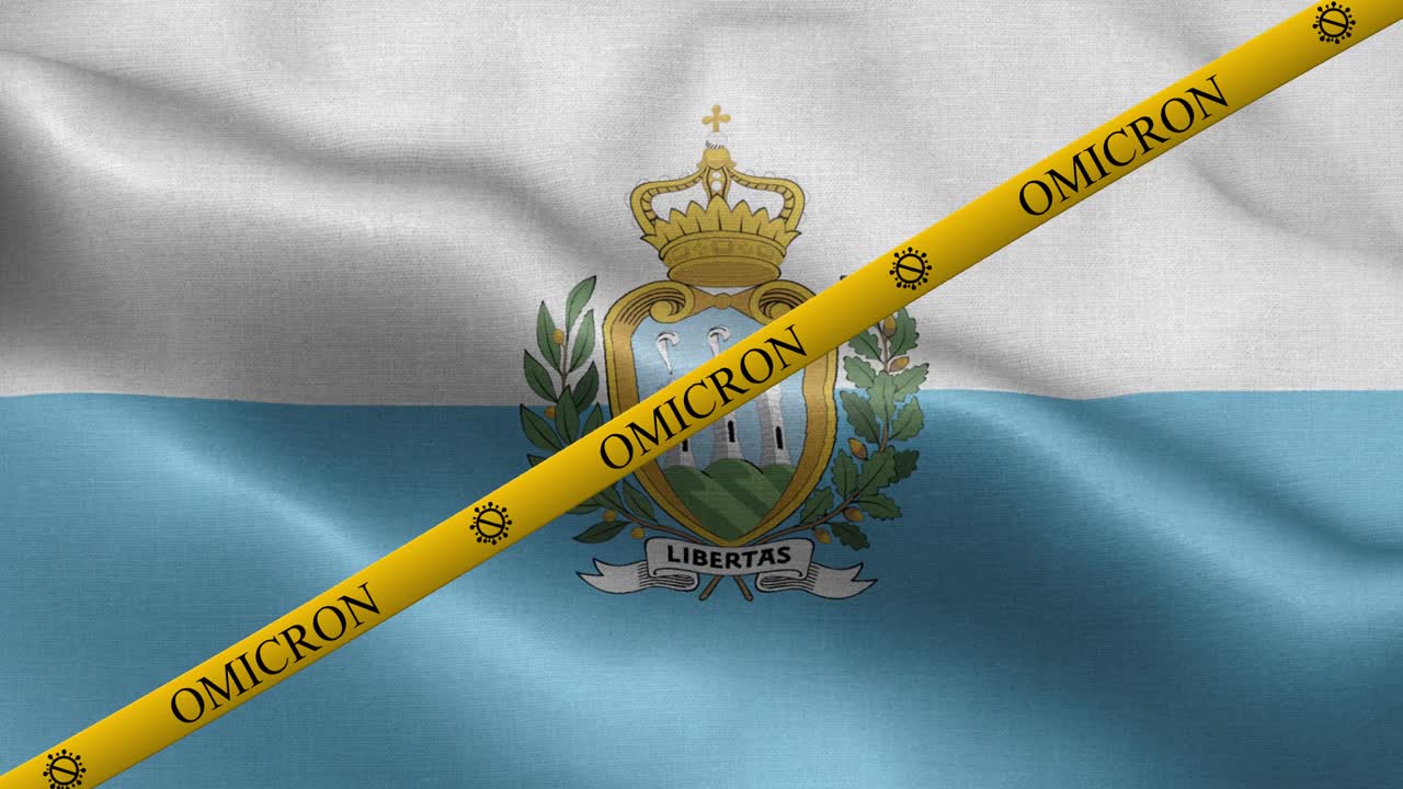 variante de omicron y franja de prohibición en la bandera de san marino - bandera de san marino