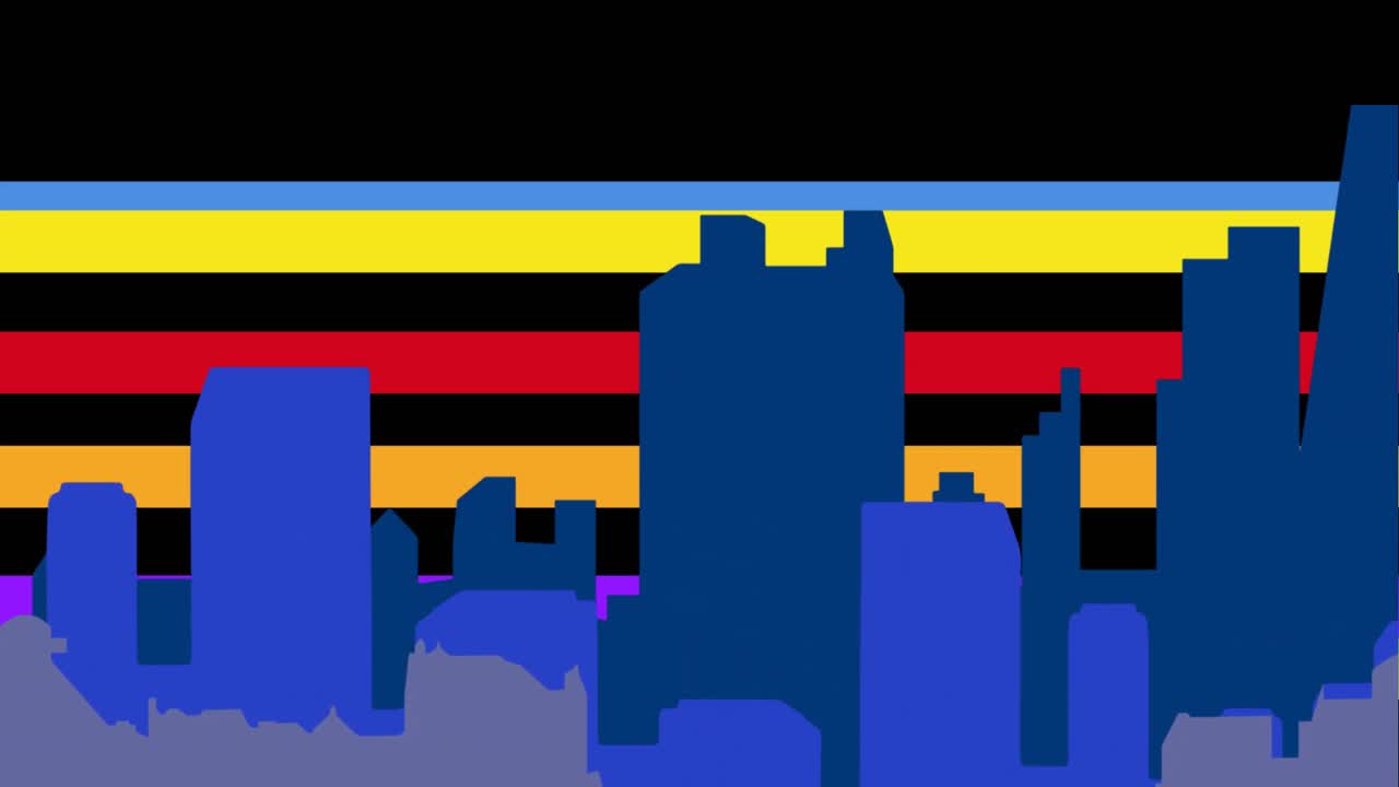 Animation of model of city over rainbow