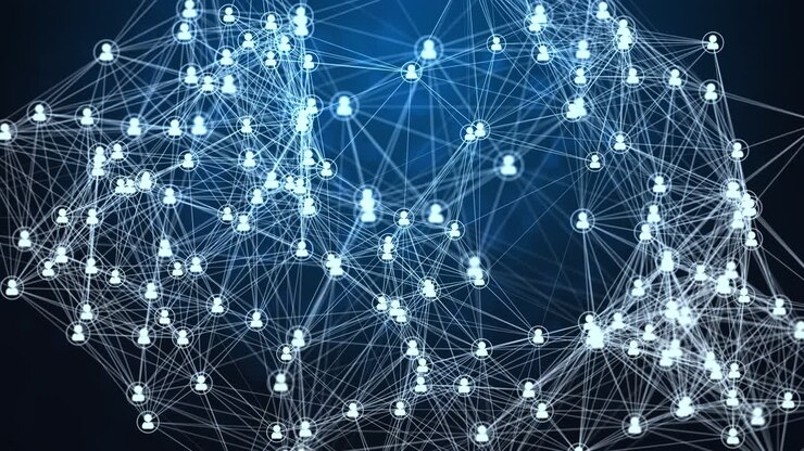 Abstract digital connection moving dots and lines technology loop background dots and lines big data