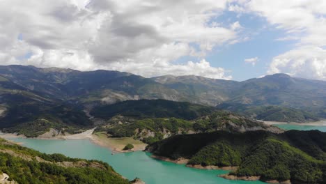 Bovilla-lake-Europe-Albania-travel-holiday-destination-in-nature,-scenic-seascape-aerial-view