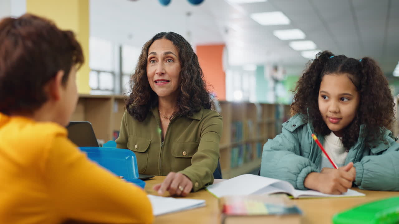 Teacher tutoring students in the classroom