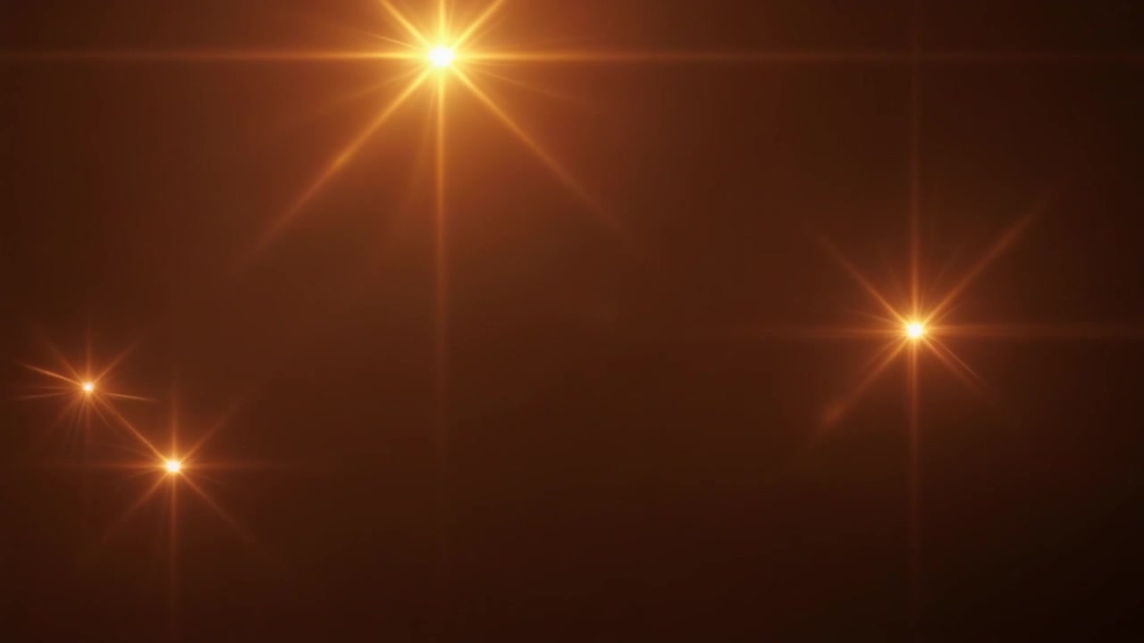Fughe di luce lens flare dorate astratte su sfondo scuro