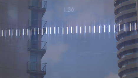 animación del procesamiento de datos financieros sobre el paisaje urbano