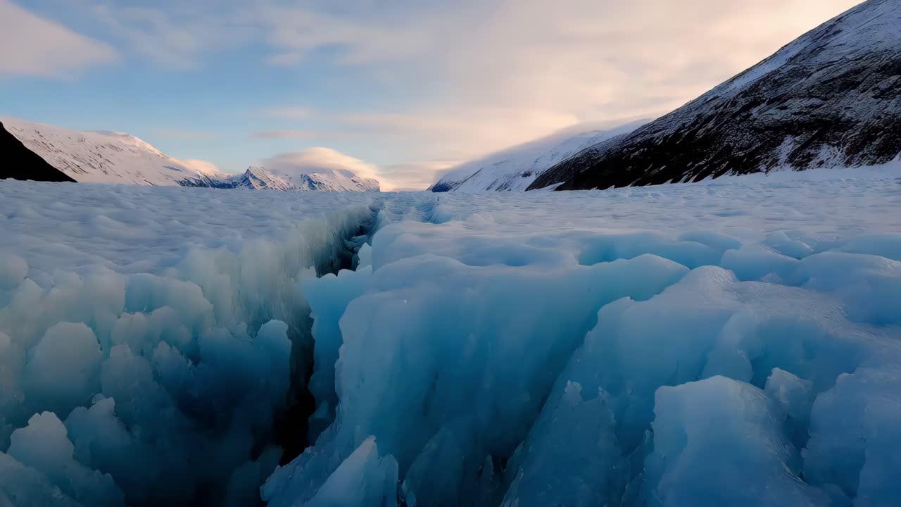 grieta del glaciar al amanecer