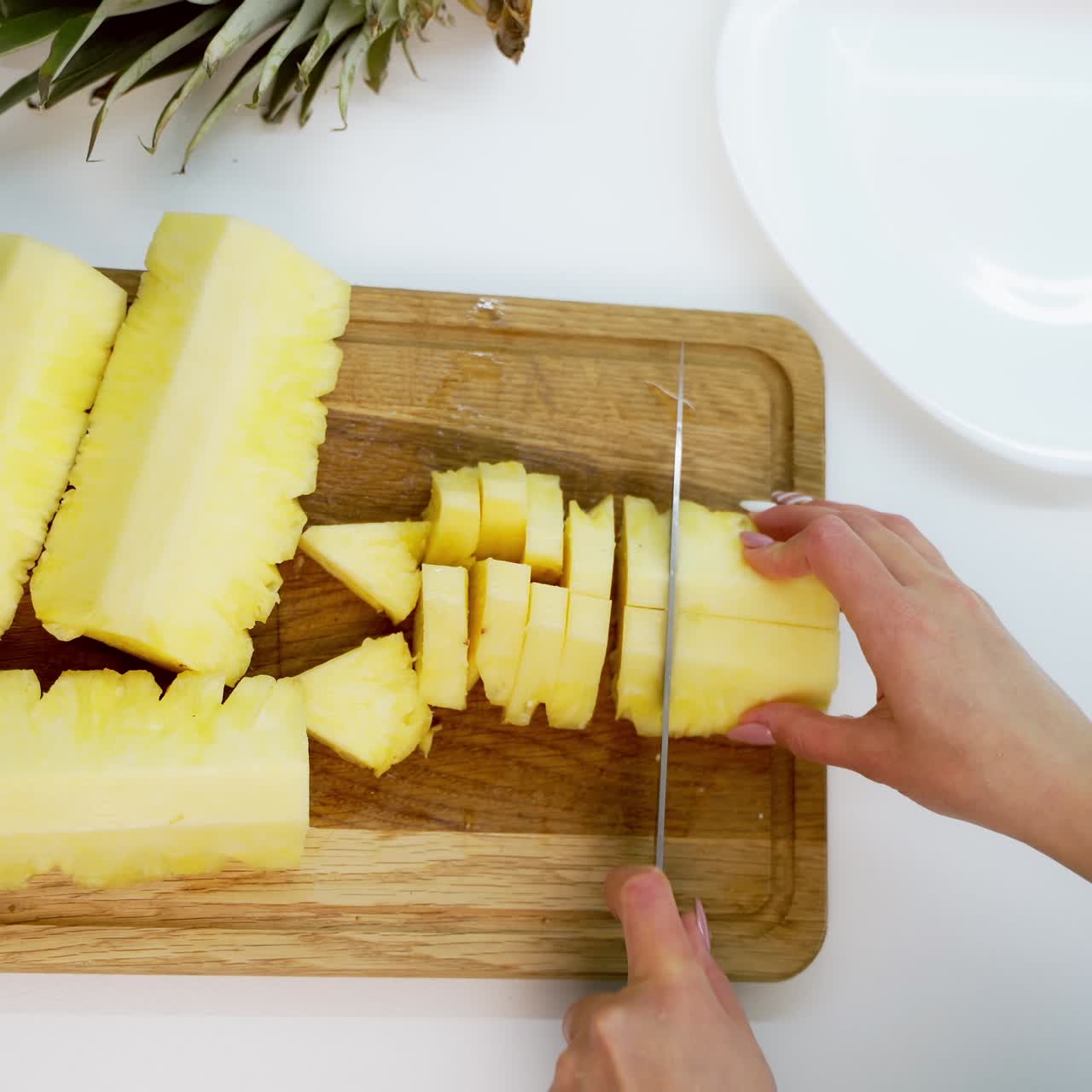 View of slices of fresh pineapple