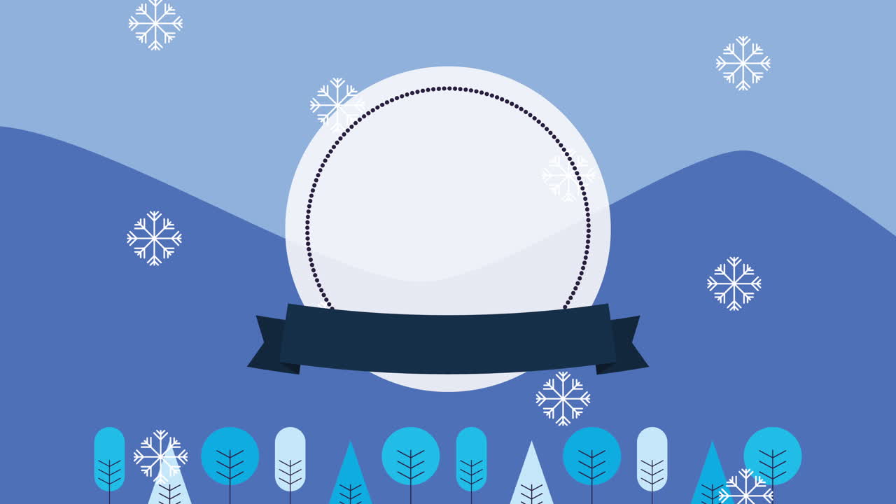 원형 프레임 을 가진 겨울 눈 풍경 장면