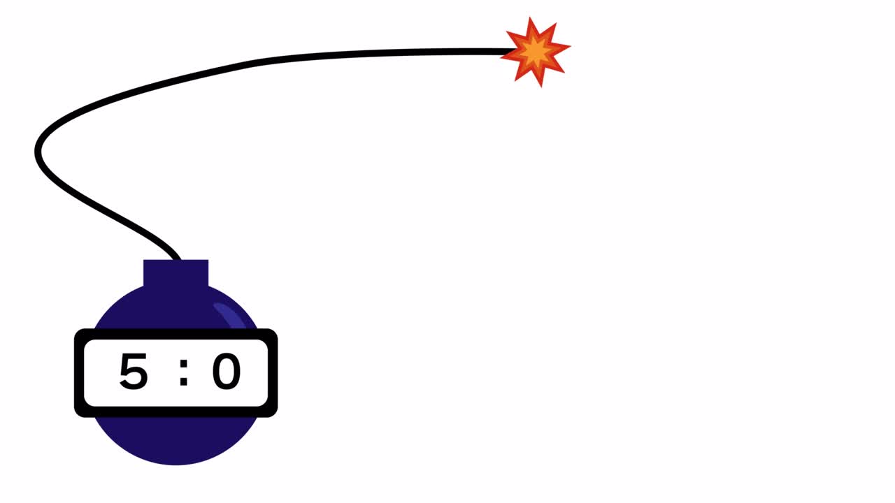 10초 타이머로 폭발하는 폭탄의 애니메이션 (투명한 배경)