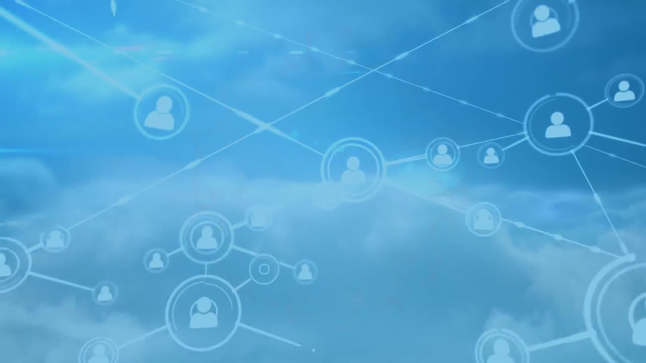 animación digital de la red de perfil contra contra nubes en el cielo azul