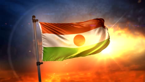 niger flag backlit at beautiful sunrise loop slow motion 4k