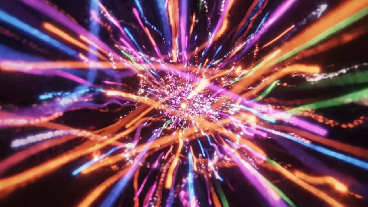 A mesmerizing explosion of colorful lights and flowing patterns creates an immersive visual experience, drawing the viewer into a vibrant, energetic space of pulsating hues.
