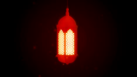 glowing celebration lantern hanging from ceiling on dark background. ramadan kareem islamic motion background. 3d loopable animation.