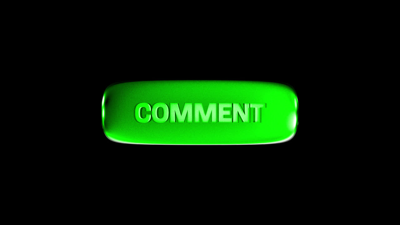 Glowing Green Comment Button on Black Background