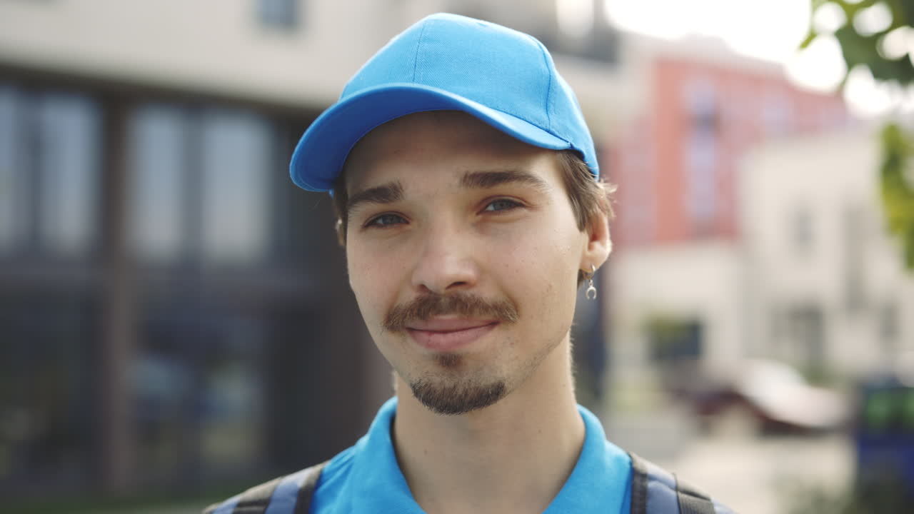 Young Man in Blue Cap and Shirt